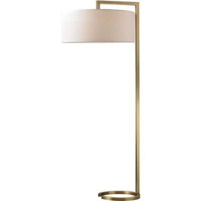 Brushed Brass Iron Standing Floor Lamp With Drum Linen Lampshade For Hotel